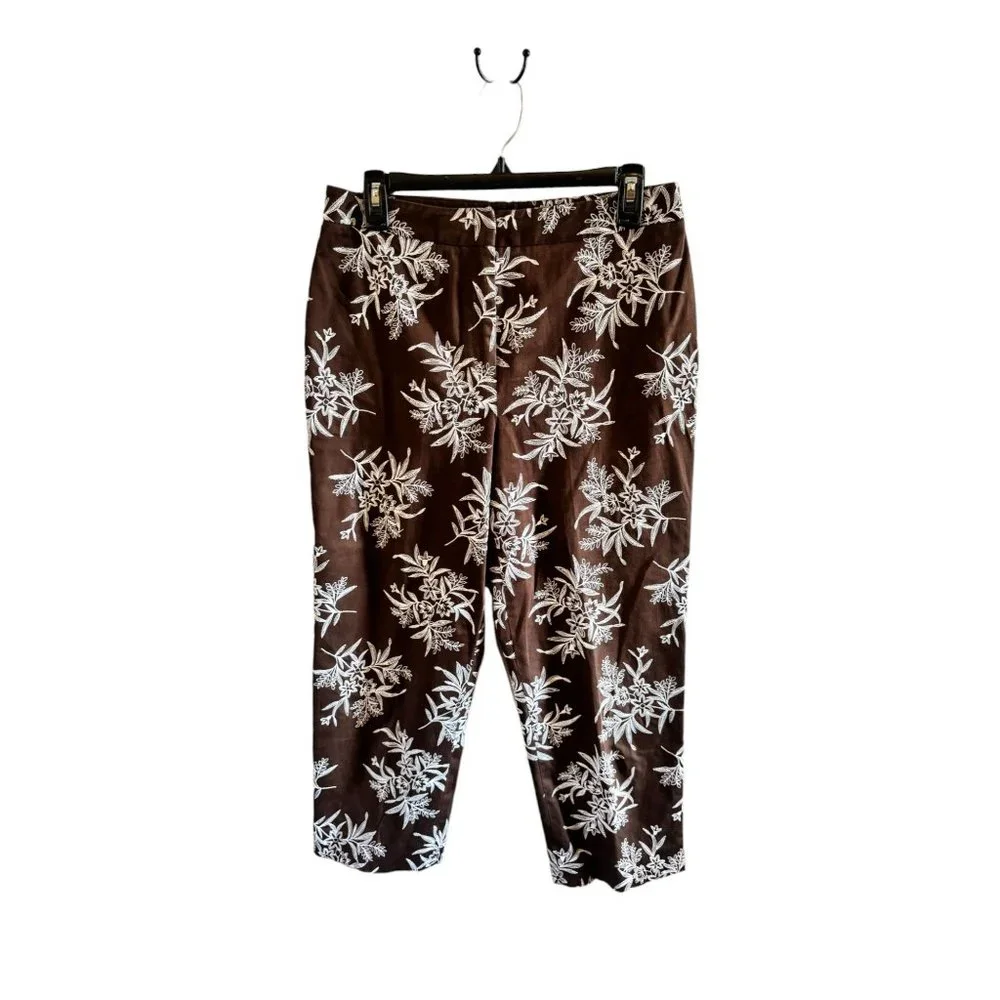 Jones of New York Signature Brown with White Floral Embroidery Pedal Pusher - Picture 4 of 5